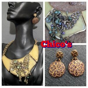 Unique Chico's Gold Tone Statement Necklace And Earrings
